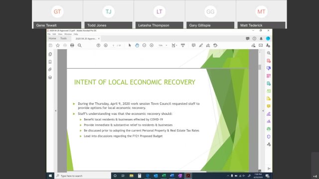 Town Council Work Session for April 20th, 2020