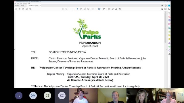 Valpo Parks April Board Meeting 