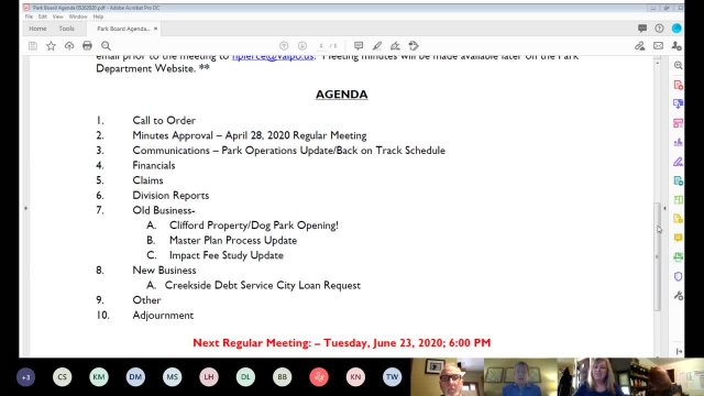May Valpo Parks Board Meeting (Virtual) 